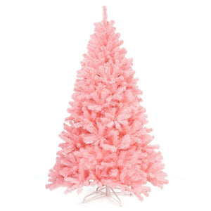 6 Feet Pink Artificial Hinged Spruce Full Christmas Tree with Foldable Metal Stand