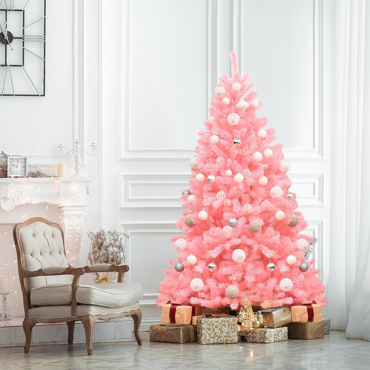 6 Feet Pink Artificial Hinged Spruce Full Christmas Tree, assembled, final sale