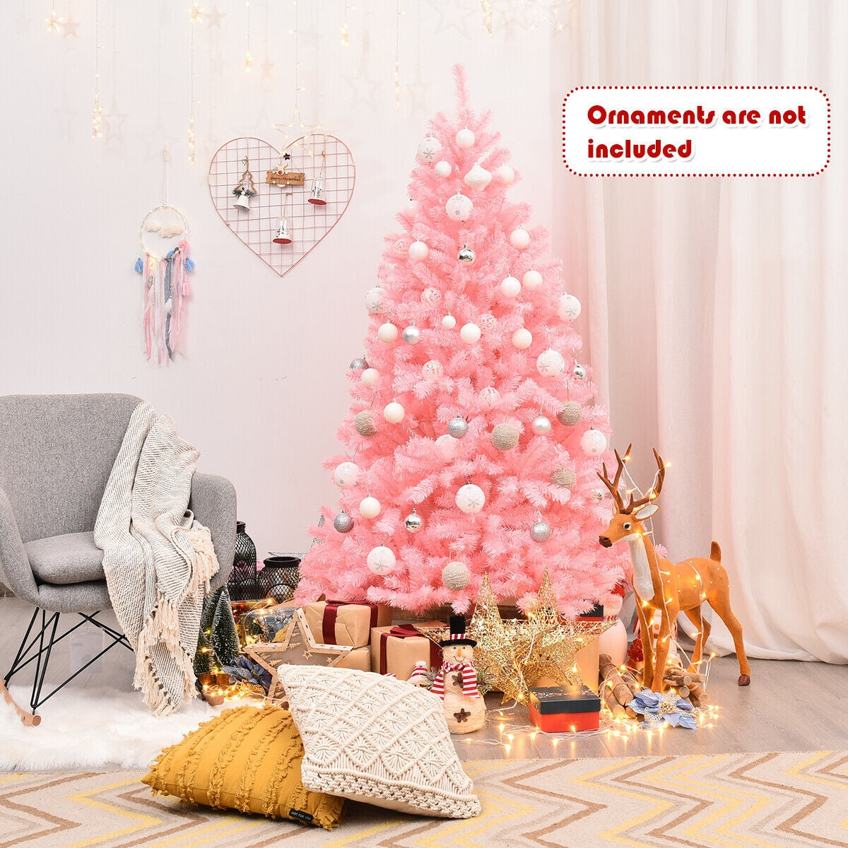 6 Feet Pink Artificial Hinged Spruce Full Christmas Tree, assembled, final sale