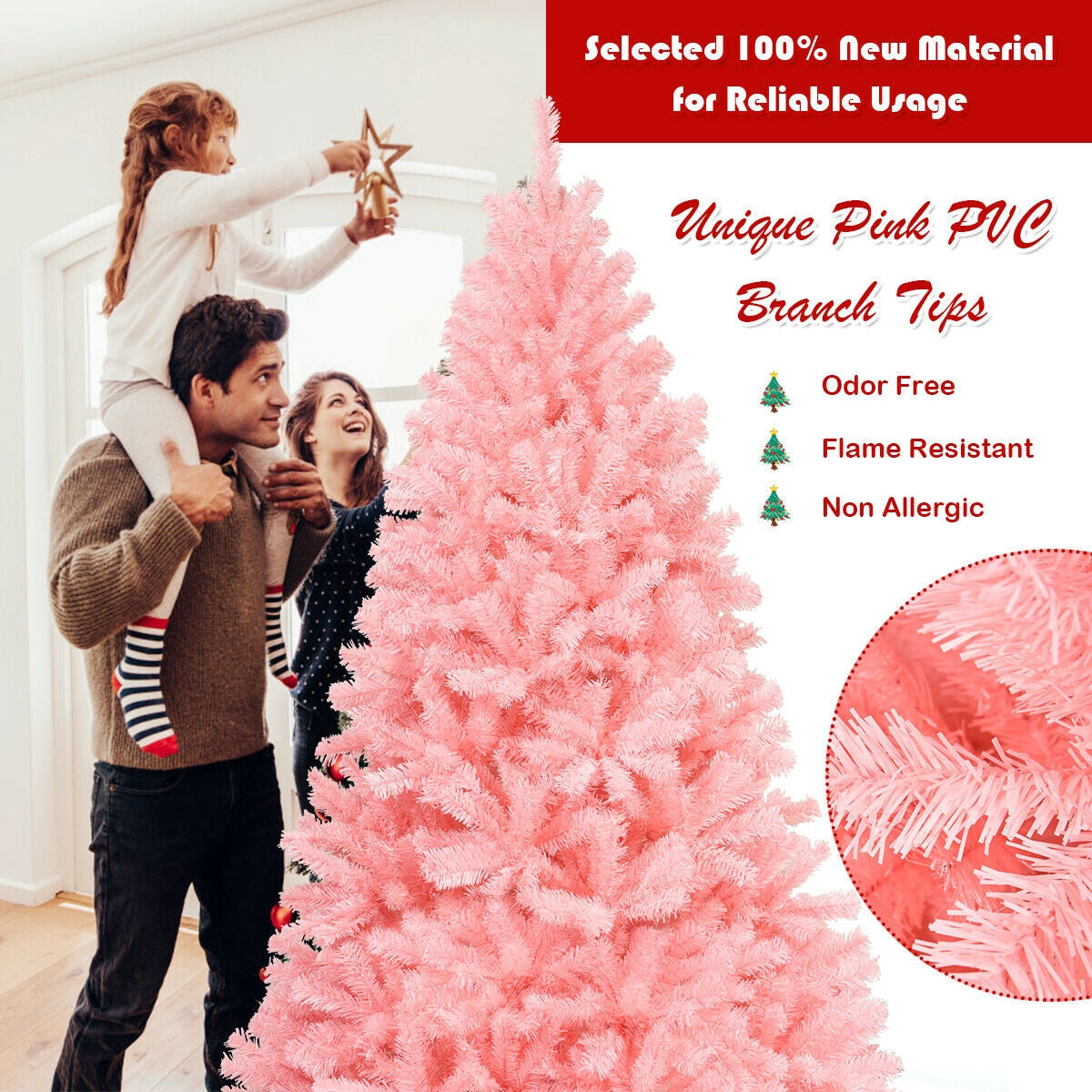 6 Feet Pink Artificial Hinged Spruce Full Christmas Tree, assembled, final sale