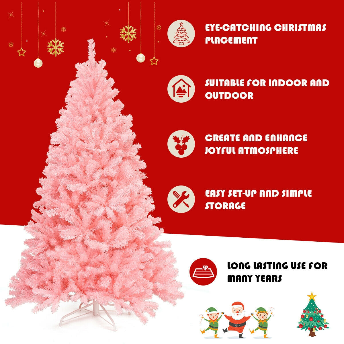 6 Feet Pink Artificial Hinged Spruce Full Christmas Tree, assembled, final sale