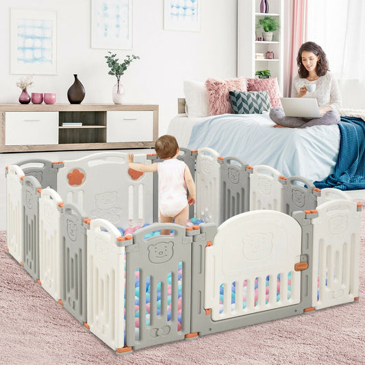 16 Panel Activity Safety Baby Playpen with Lock Door, unassembled