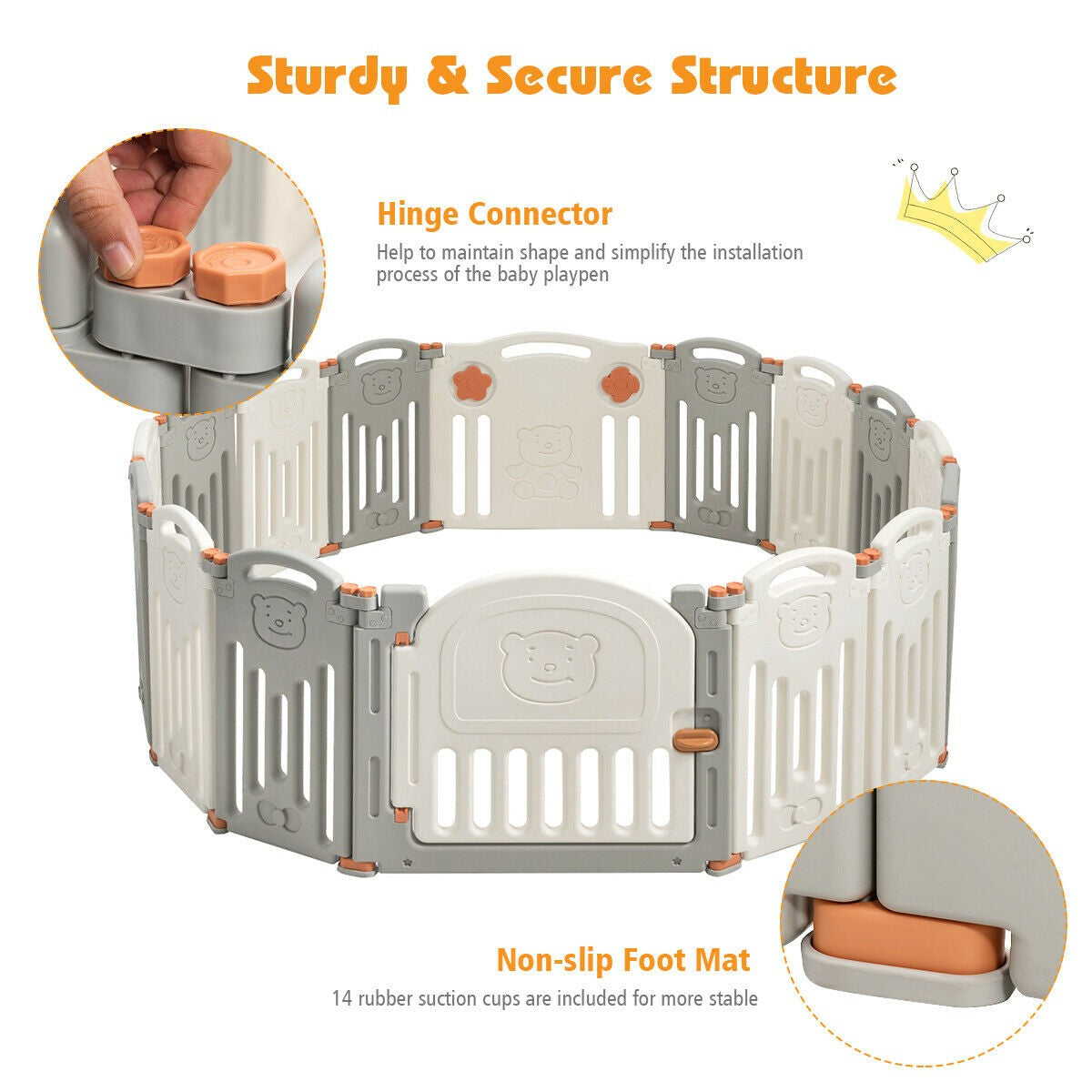 16 Panel Activity Safety Baby Playpen with Lock Door, unassembled