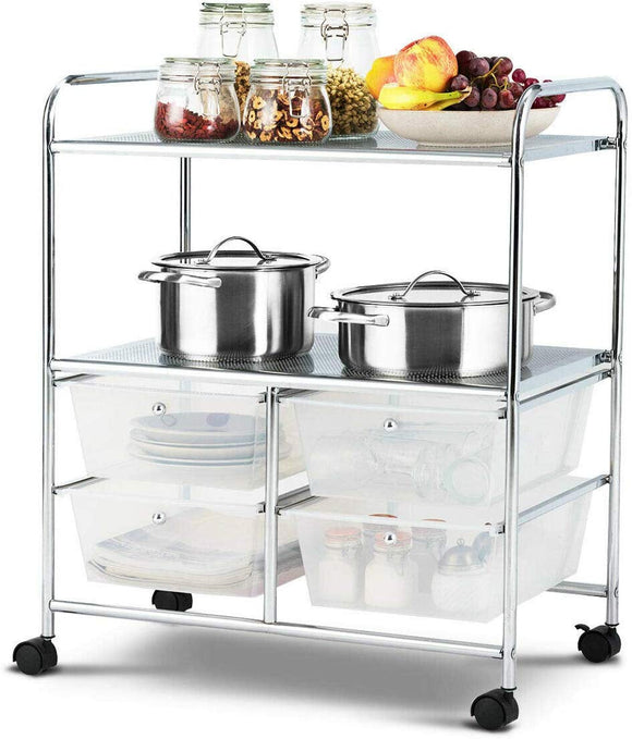 4 Drawers Shelves Rolling Storage Cart Rack-Clear