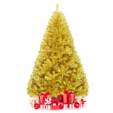 6 Feet Artificial Gold Tinsel Christmas Tree Hinged with Foldable Stand-6 ft