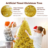 6 Feet Artificial Gold Tinsel Christmas Tree Hinged with Foldable Stand-6 ft