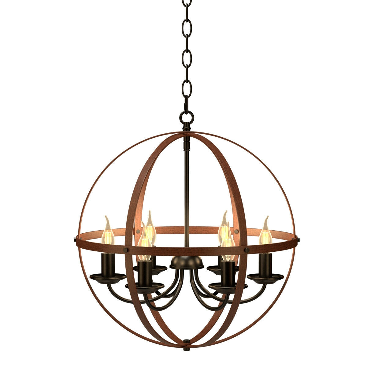 6-Light Orb Chandelier Rustic Vintage Ceiling Lamp