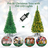 4.5 ft Pre-Lit Premium Hinged Artificial Fir Pencil Christmas Tree with LED Lights-Warm White