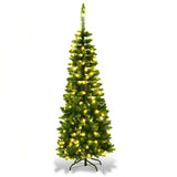 4.5 ft Pre-Lit Premium Hinged Artificial Fir Pencil Christmas Tree with LED Lights-Warm White