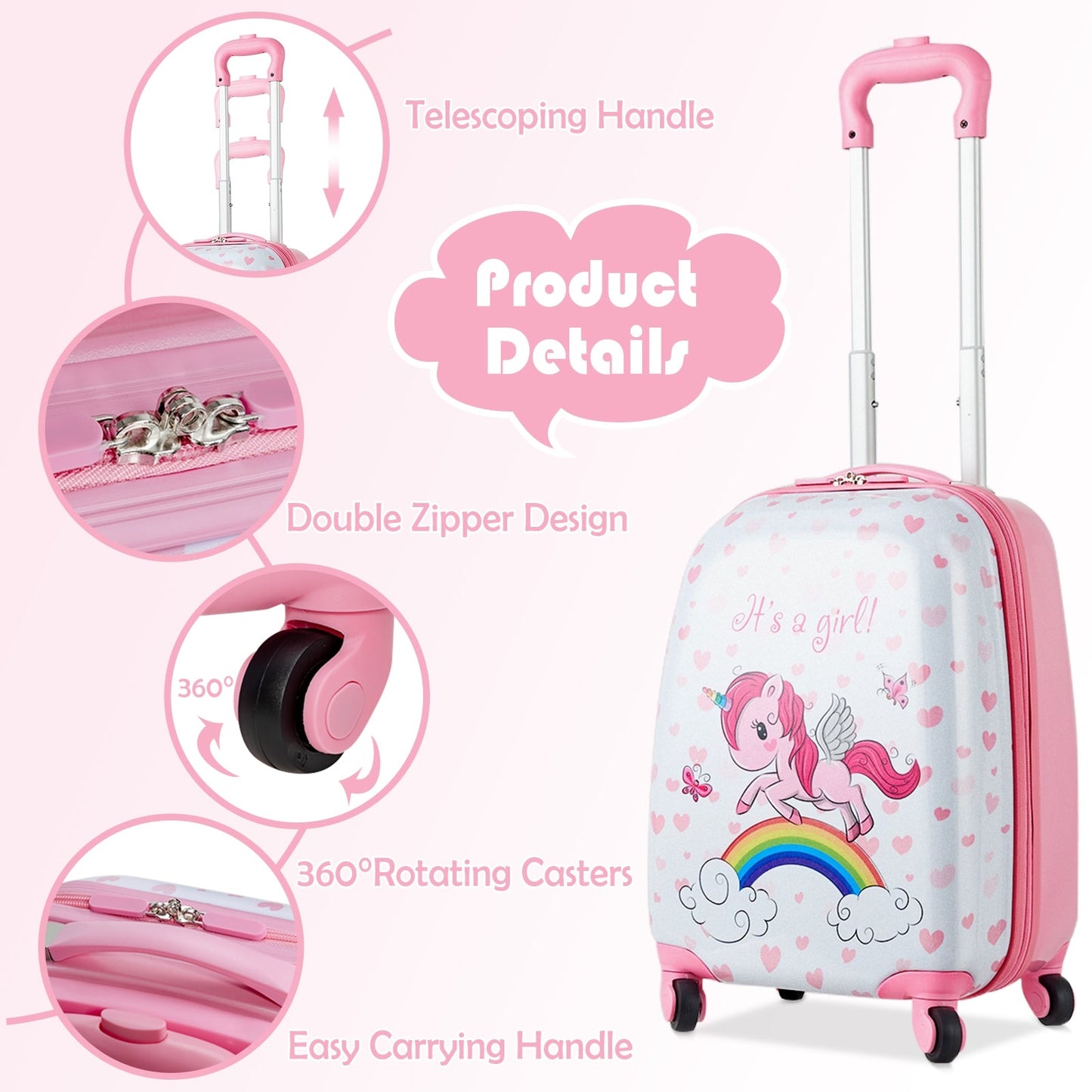 2 Pieces Kids Luggage Set Lovely Unicorn