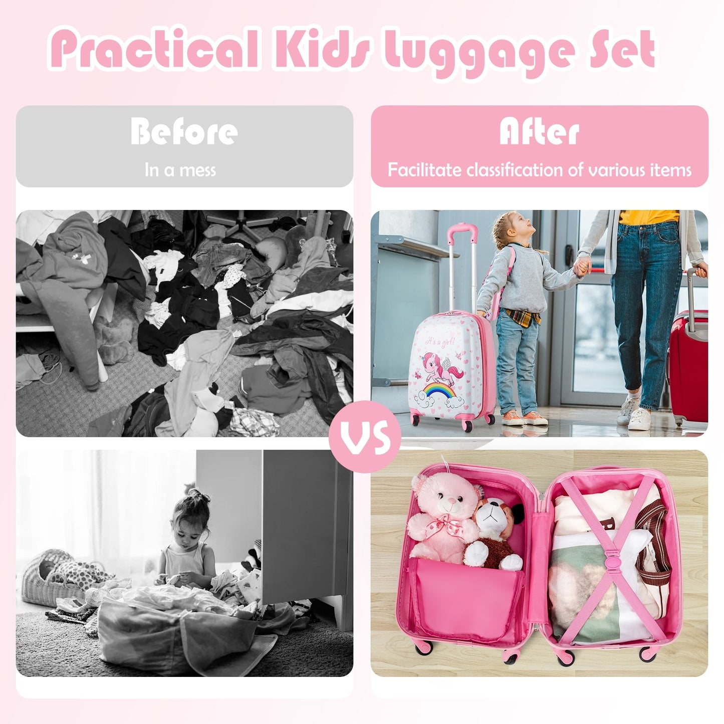 2 Pieces Kids Luggage Set Lovely Unicorn