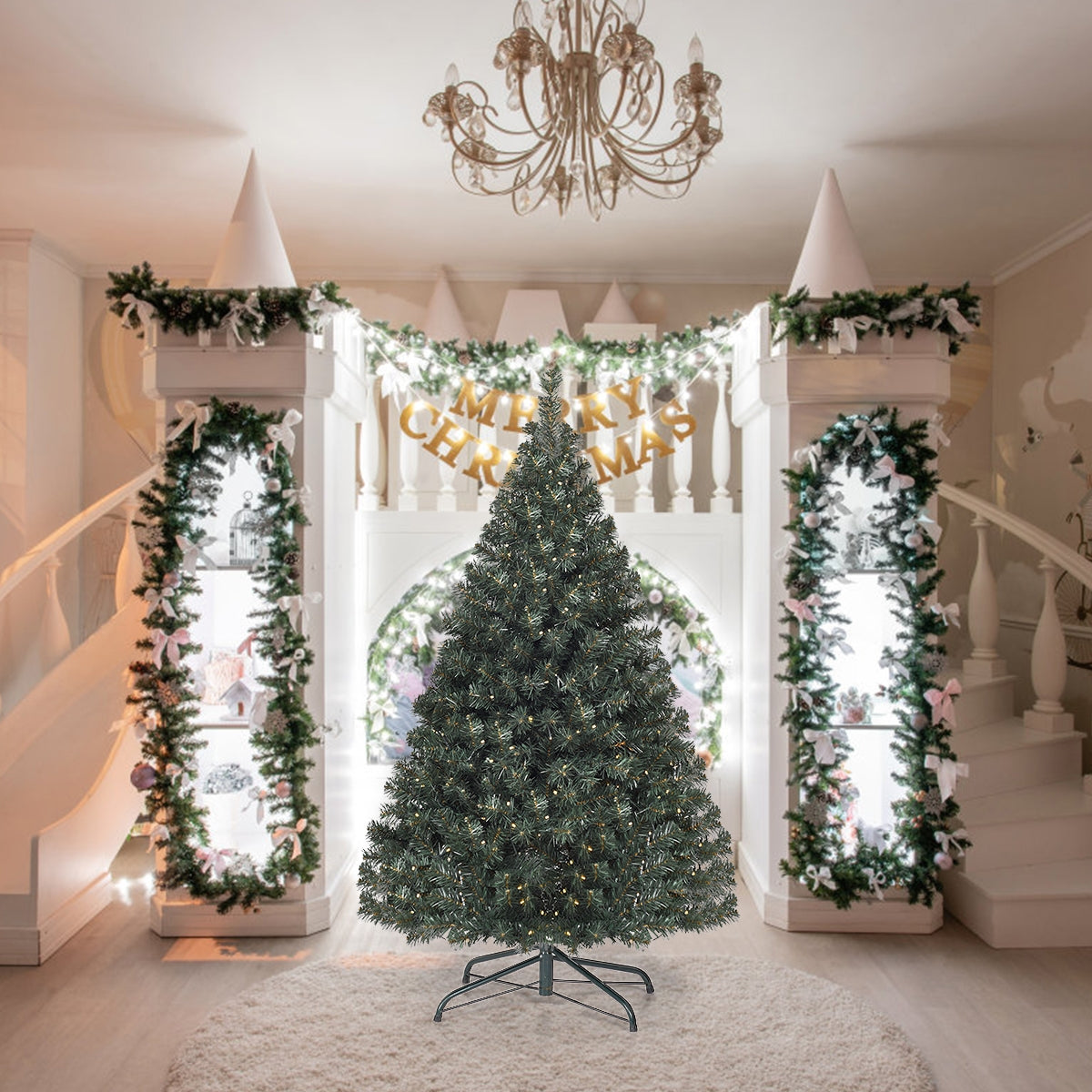 4.5 Feet PVC Pre-lit Artificial Hinged Christmas Tree, Assembled, Final Sale
