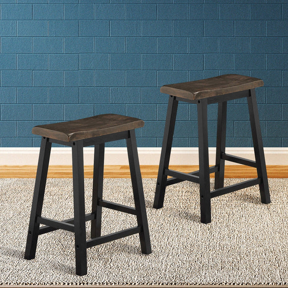 24 Inch Height Set of 2 Home Kitchen Dining Room Bar Stools-Black Wash