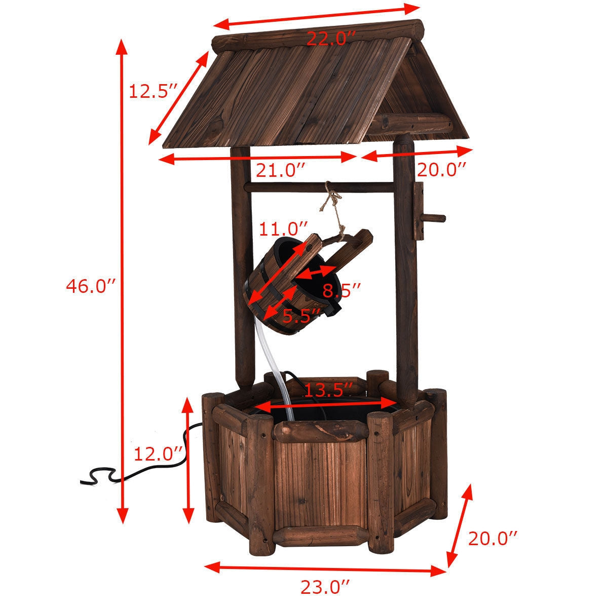 Garden Wooden Wishing Water Fountain with Pump, assembled, damaged, please see image