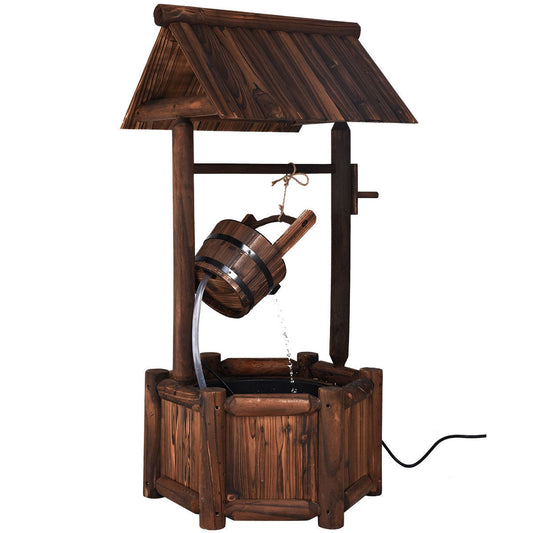 Garden Wooden Wishing Water Fountain with Pump, assembled, damaged, please see image