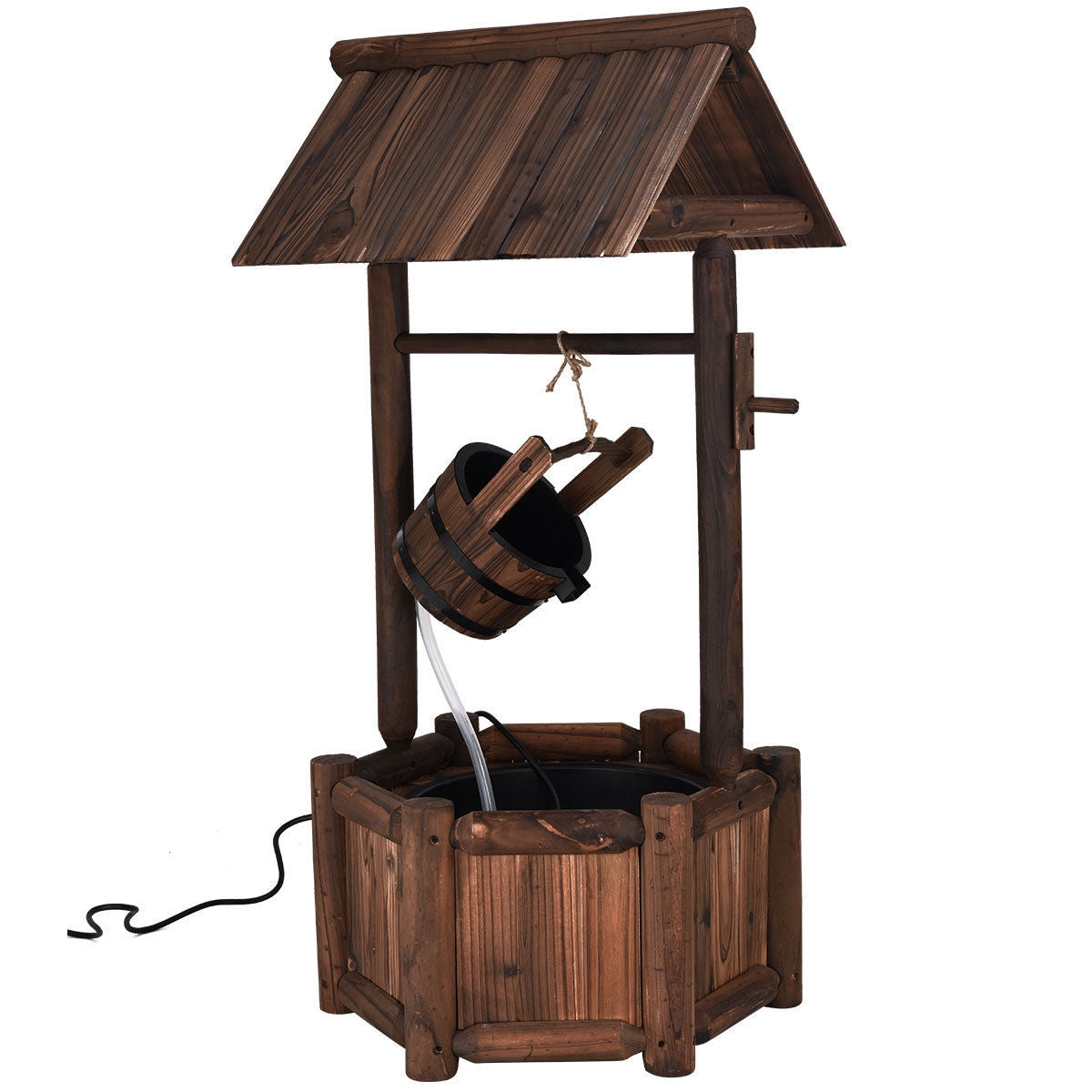 Garden Wooden Wishing Water Fountain with Pump, assembled, damaged, please see image