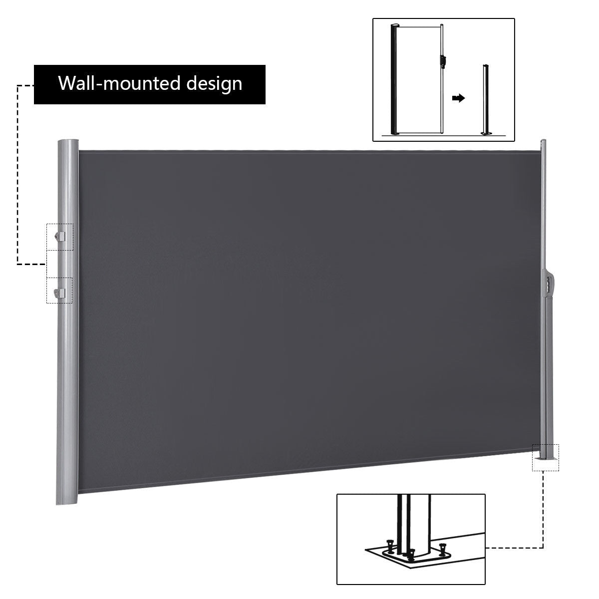 Special - Tax Free, 118.5 x 63 Inch Patio Retractable Folding Side Awning Screen Privacy Divider