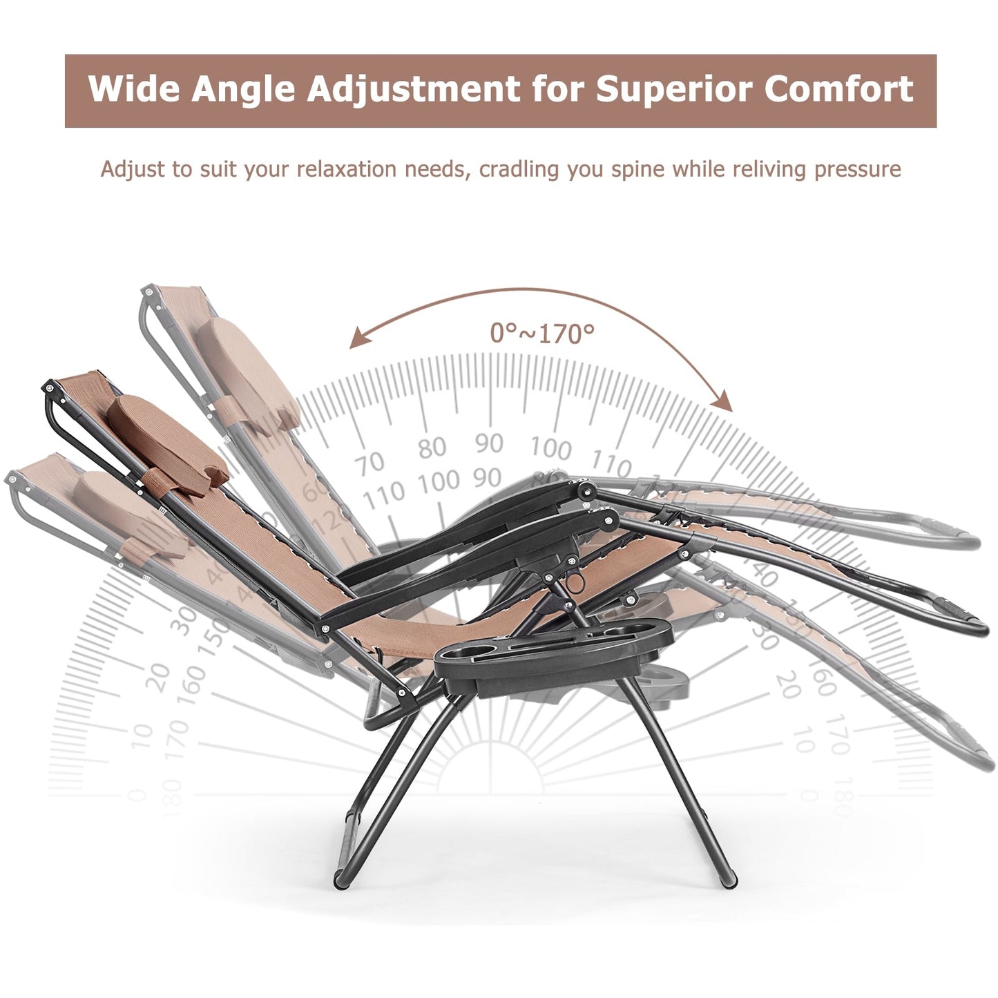 Folding Recliner Lounge Chair w/ Shade Canopy Cup Holder-Coffee (Copy)