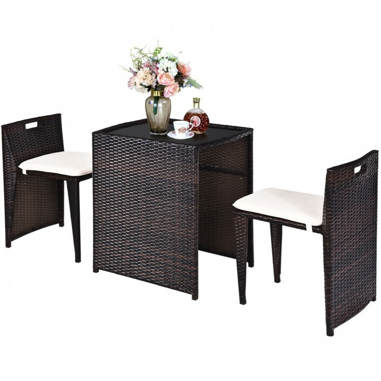 3 Pieces Cushioned Outdoor Wicker Patio Set, Fully Assembled