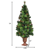 5 Feet Pre Lit LED Christmas Tree with Red Berries Pine Cones-5 ft