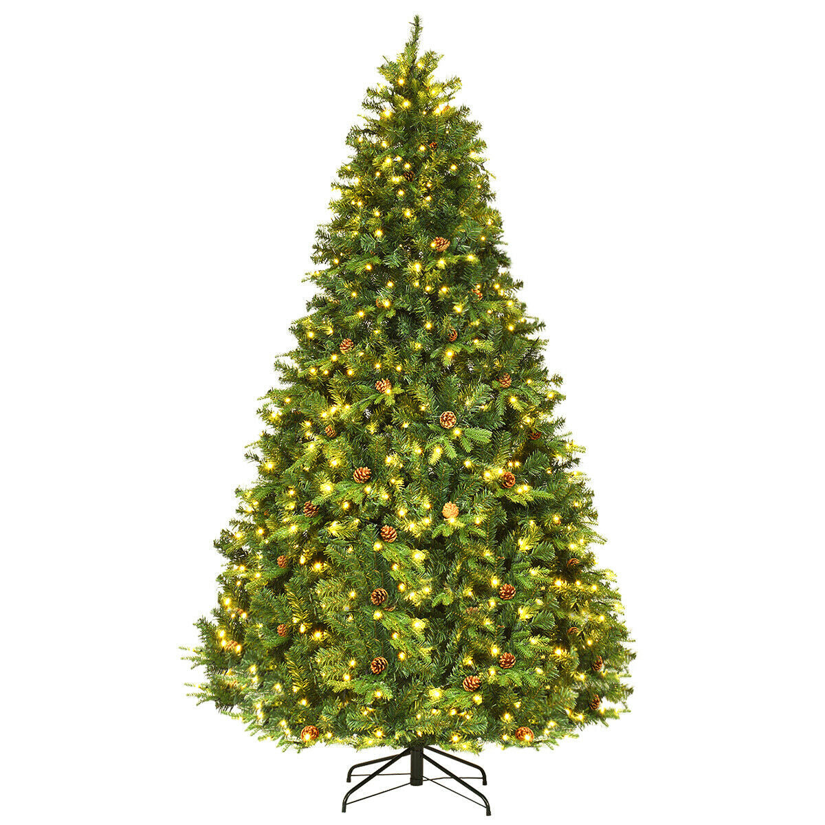 8 ft, Artificial Christmas Tree with LED Lights and Pine Cones