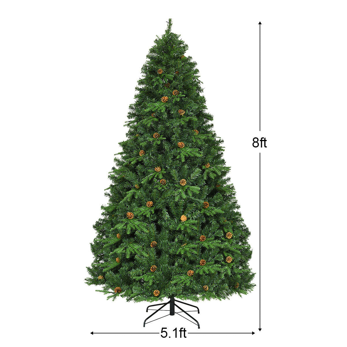 8 ft, Artificial Christmas Tree with LED Lights and Pine Cones