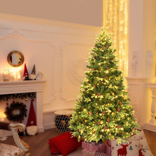Artificial Christmas Tree with LED Lights and Pine Cones-7' ASSEMBLED, FINAL SALE
