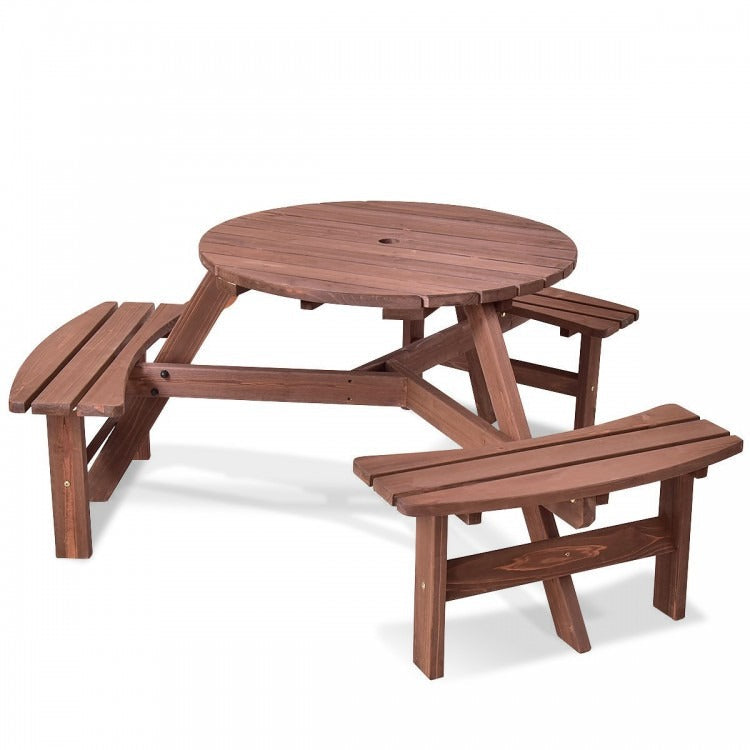 6 Person Wooden Picnic Table Set with Bench and Umbrella Holder *FULLY ASSEMBLED*