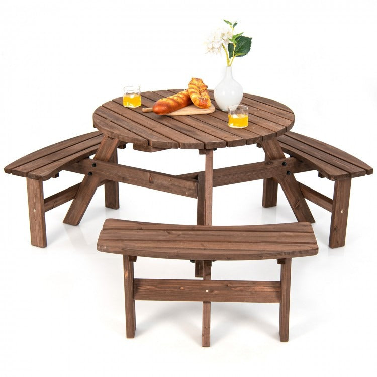 6 Person Wooden Picnic Table Set with Bench and Umbrella Holder *FULLY ASSEMBLED*