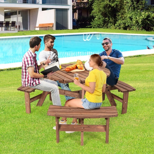 6 Person Wooden Picnic Table Set with Bench and Umbrella Holder *FULLY ASSEMBLED*