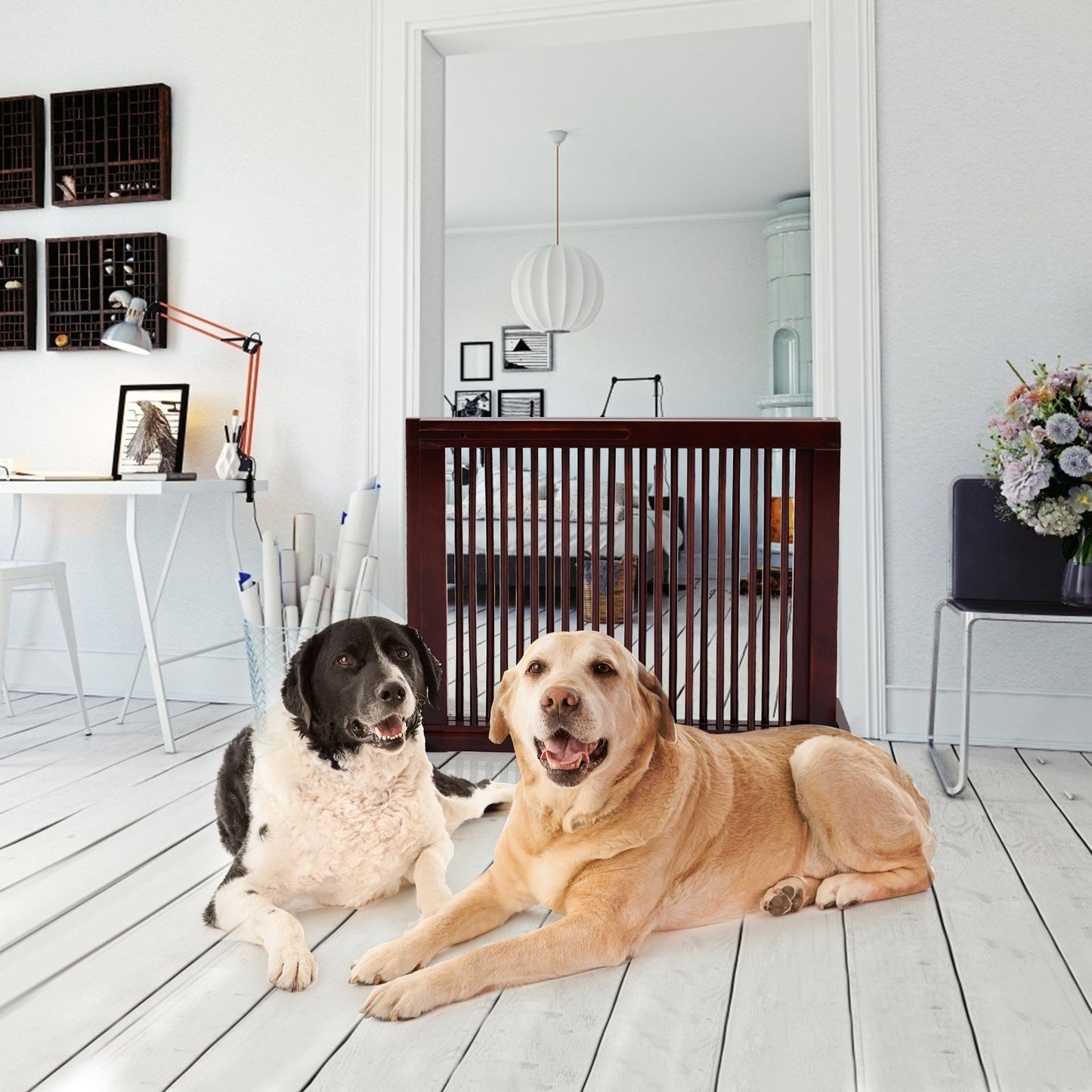 Folding Adjustable Free Standing 3 Panel Wood Fence (1 Box, Unassembled)