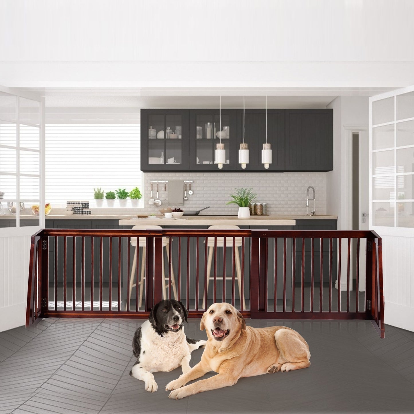 Folding Adjustable Free Standing 3 Panel Wood Fence (1 Box, Unassembled)