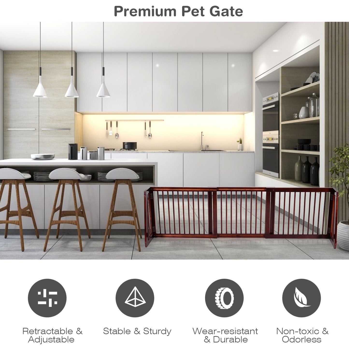Folding Adjustable Free Standing 3 Panel Wood Fence (1 Box, Unassembled)