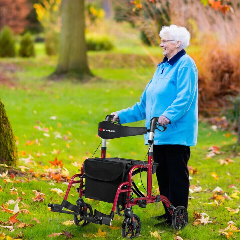 2 in 1 Folding Rollator Walker, 4 Wheel Medical Rolling Walker