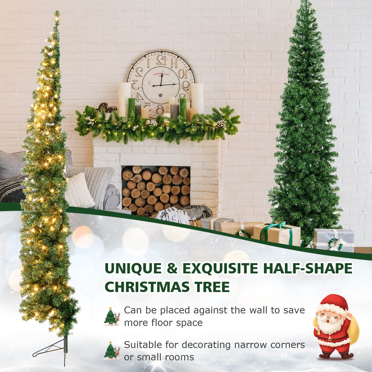 7 Feet Prelit Half-Shape Christmas Tree with 150 Lights