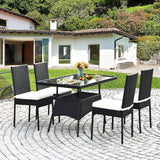 5 Pieces Outdoor Patio Rattan Dining Set with Glass Top with Cushions, 2 boxes, unassembled