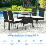 5 Pieces Outdoor Patio Rattan Dining Set with Glass Top with Cushions, 2 boxes, unassembled