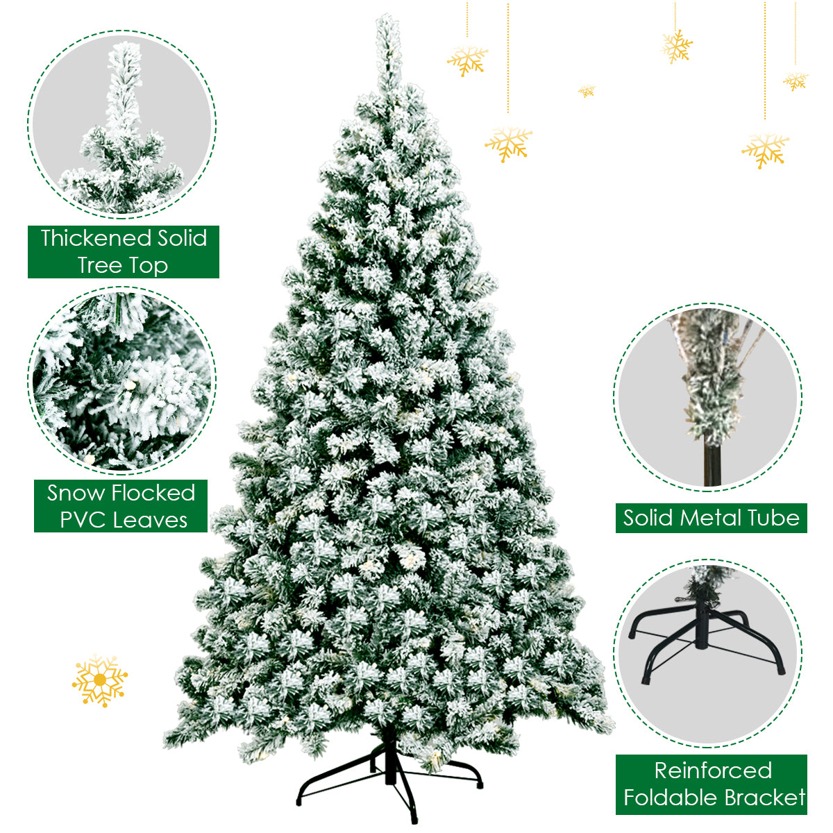 6 Feet Pre-Lit Premium Snow Flocked Hinged Artificial Christmas Tree