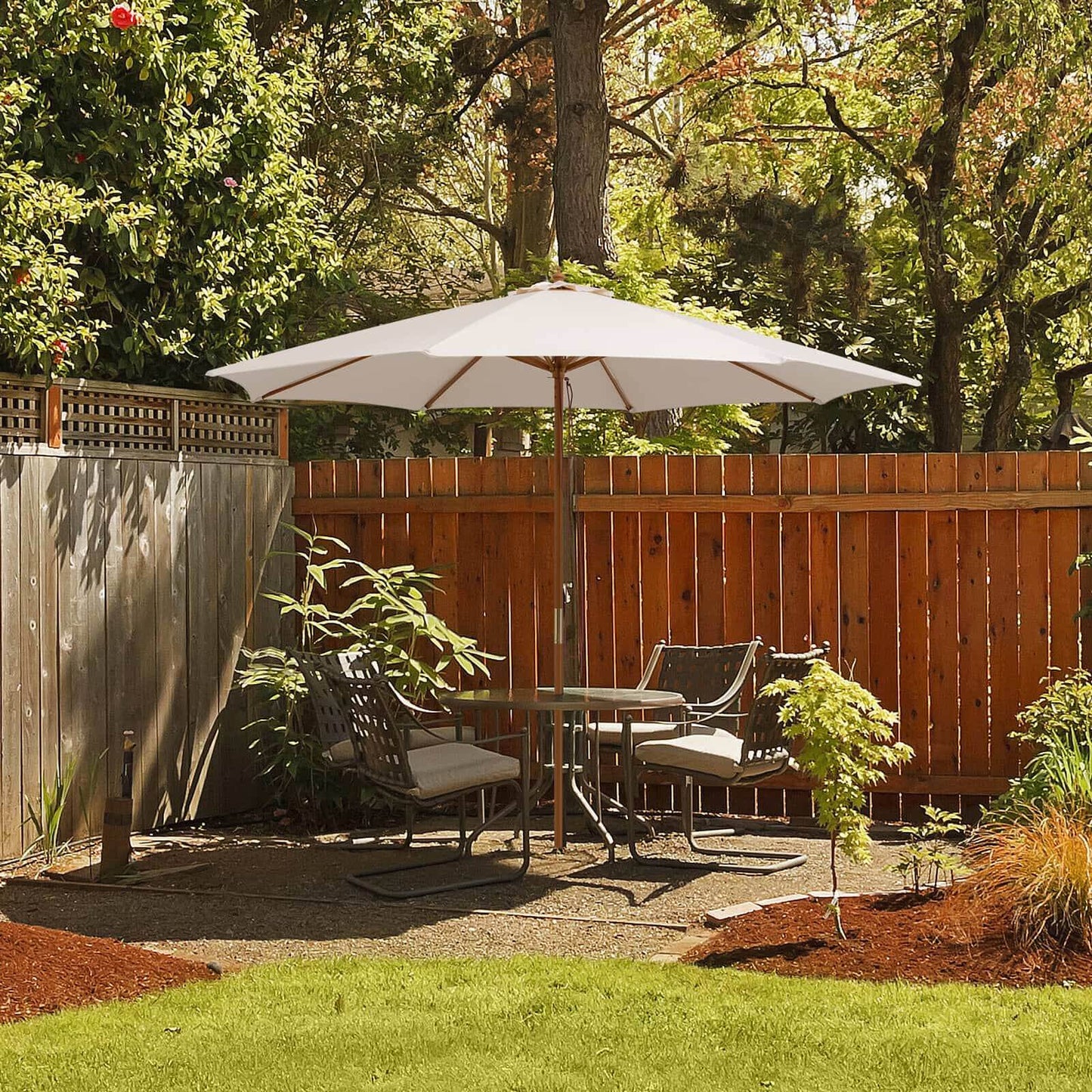 Adjustable 10 Feet Wooden Outdoor Umbrella Sunshade-Beige