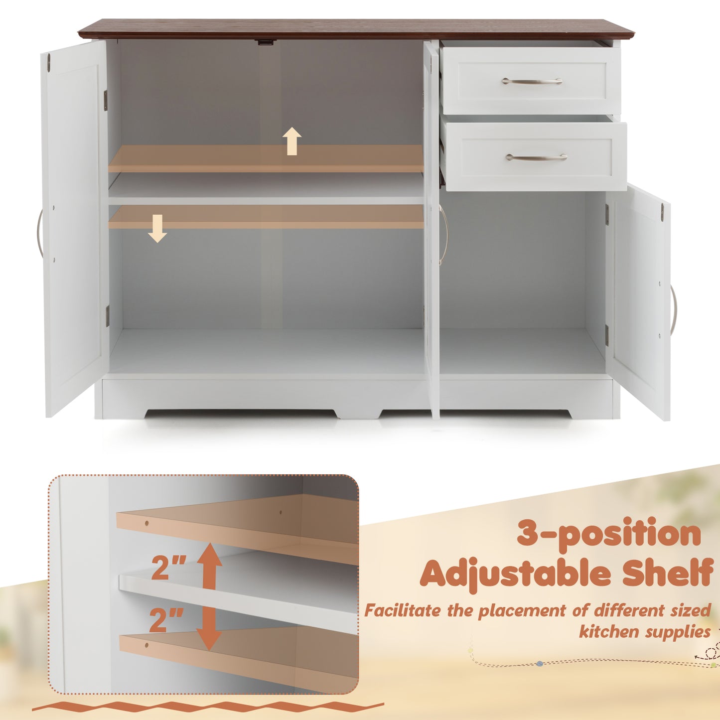 Buffet Storage Cabinet Kitchen Sideboard with 2 Drawers-White (ASSEMBLED) [Scratch and Dent]