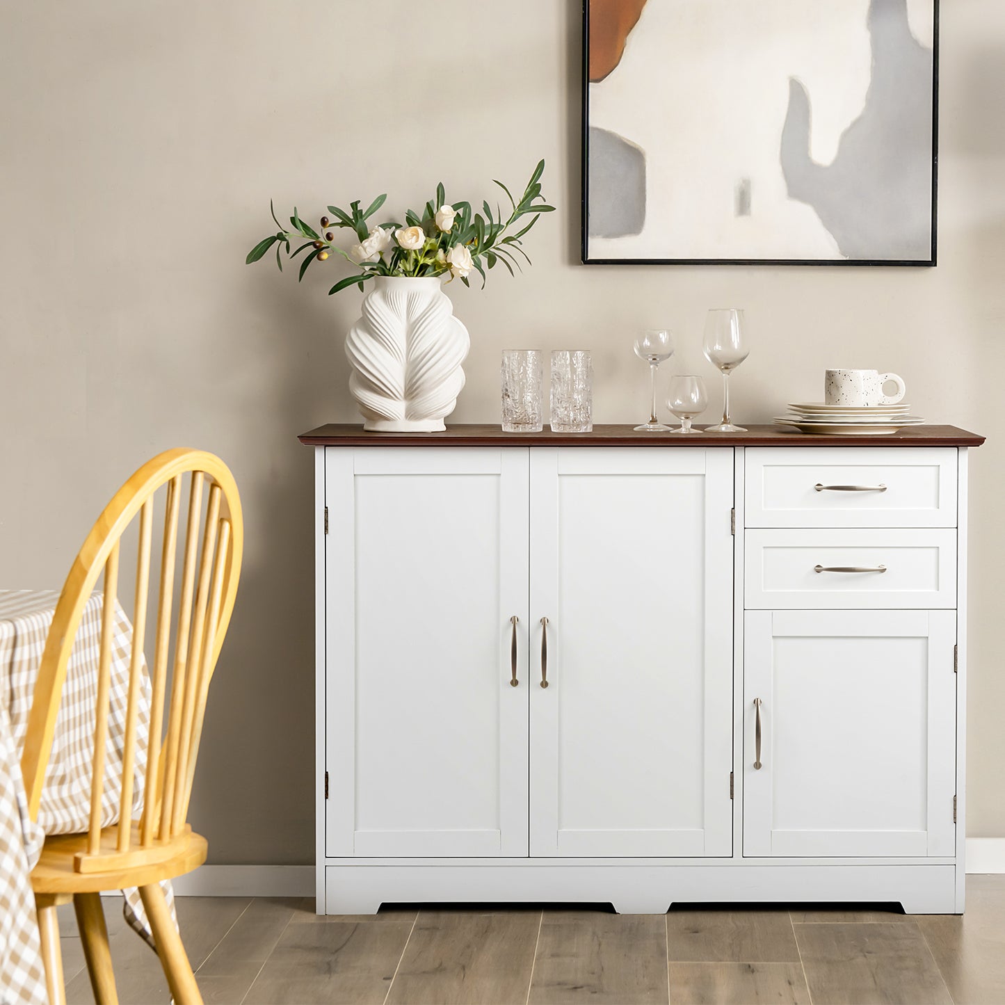 Buffet Storage Cabinet Kitchen Sideboard with 2 Drawers-White (ASSEMBLED) [Scratch and Dent]