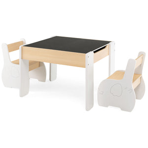 4-in-1 Wooden Activity Kids Table and Chairs with Storage and Detachable Blackboard-White, 1 Box, Unassembled