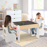 4-in-1 Wooden Activity Kids Table and Chairs with Storage and Detachable Blackboard-White, 1 Box, Unassembled