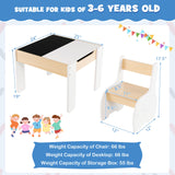 4-in-1 Wooden Activity Kids Table and Chairs with Storage and Detachable Blackboard-White, 1 Box, Unassembled