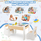 4-in-1 Wooden Activity Kids Table and Chairs with Storage and Detachable Blackboard-White, 1 Box, Unassembled