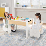 4-in-1 Wooden Activity Kids Table and Chairs with Storage and Detachable Blackboard-White, 1 Box, Unassembled