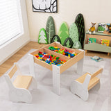 4-in-1 Wooden Activity Kids Table and Chairs with Storage and Detachable Blackboard-White, 1 Box, Unassembled