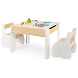 4-in-1 Wooden Activity Kids Table and Chairs with Storage and Detachable Blackboard-White, 1 Box, Unassembled