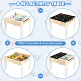 4-in-1 Wooden Activity Kids Table and Chairs with Storage and Detachable Blackboard-White, 1 Box, Unassembled