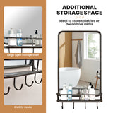 Wall Bathroom Mirror with Shelf Hooks Sturdy Metal Frame